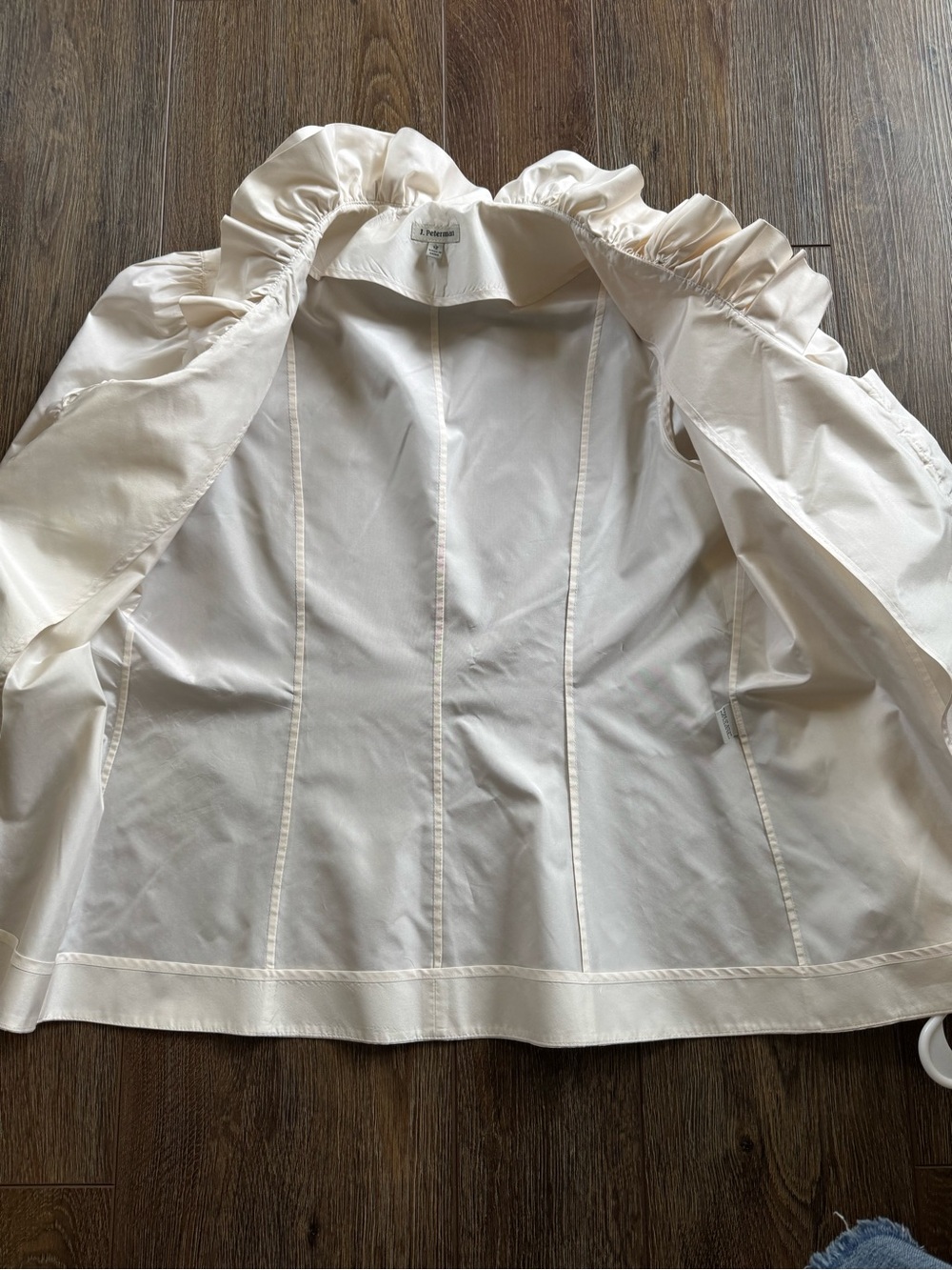 J. Peterman 12 Cream Ruffled Collar Silk Blouse - Picture 3 of 10